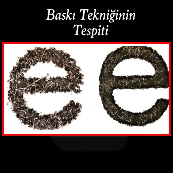 Bilgisayar çıktısı üzerinde tahrifat incelemesi, yazıcı izi tespiti.