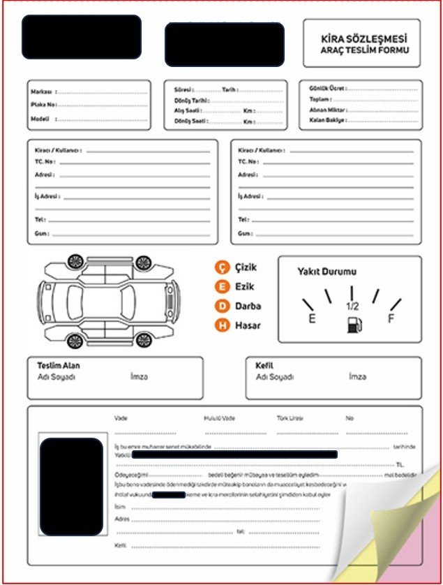 Rent a car Sözleşme