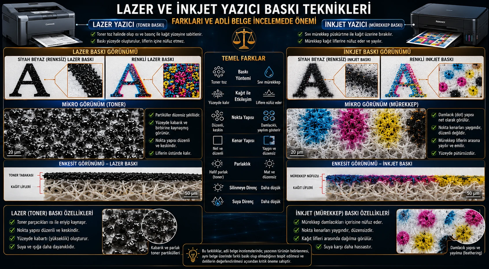 Lazer ve inkjet yazıcı baskı teknikleri farkları ve adli belge incelemede önemi — Rota Kriminal